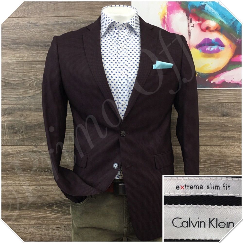 CALVIN KLEIN Mens Blazer Sport Coat Casual Jacket Size 40L Wool Silk Suit‎